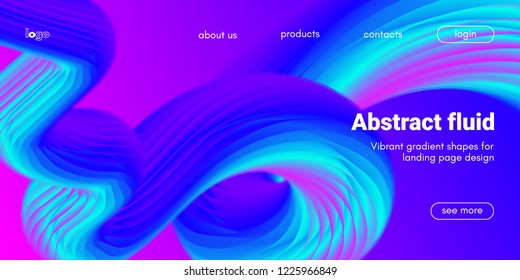 Neon Fluid Shape. Landing Page Gradient Template. Abstract 3d Poster in Futuristic Style. Wave Liquid Shape Movement for Web Design. Modern Geometric Banner with Blue and Pink Color Fluid Waves.