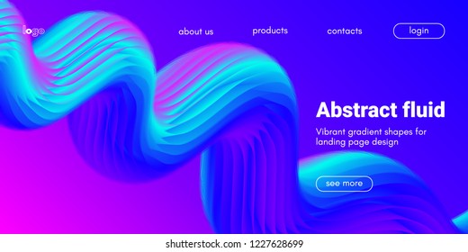 Neon Fluid Shape. Landing Page Gradient Template. Abstract 3d Poster in Futuristic Style. Wave Liquid Shape Movement for Web Design. Modern Geometric Banner with Blue and Pink Color Fluid Waves.