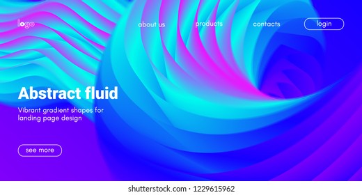 Neon Fluid Shape. Landing Page Gradient Template. Abstract 3d Poster in Futuristic Style. Wave Liquid Shape Movement for Web Design. Modern Geometric Banner with Blue and Pink Color Fluid Waves.