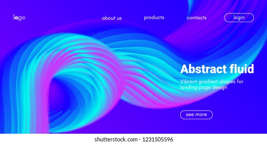 Neon Fluid Shape. Landing Page Gradient Template. Abstract 3d Poster in Futuristic Style. Wave Liquid Shape Movement for Web Design. Modern Geometric Banner with Blue and Pink Color Fluid Waves.