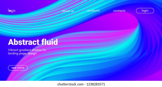Neon Fluid Shape. Landing Page Gradient Template. Abstract 3d Poster in Futuristic Style. Wave Liquid Shape Movement for Web Design. Modern Geometric Banner with Blue and Pink Color Fluid Waves.