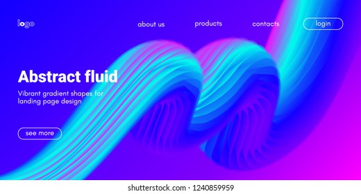 Neon Fluid Shape. Landing Page Gradient Template. Abstract 3d Poster in Futuristic Style. Wave Liquid Shape Movement for Web Design. Modern Geometric Banner with Blue and Pink Color Fluid Waves.