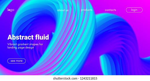 Neon Fluid Shape. Landing Page Gradient Template. Abstract 3d Poster in Futuristic Style. Wave Liquid Shape Movement for Web Design. Modern Geometric Banner with Blue and Pink Color Fluid Waves.