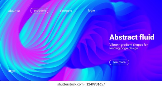 Neon Fluid Shape. Landing Page Gradient Template. Abstract 3d Poster in Futuristic Style. Wave Liquid Shape Movement for Web Design. Modern Geometric Banner with Blue and Pink Color Fluid Waves.
