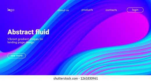 Neon Fluid Shape. Landing Page Gradient Template. Abstract 3d Poster in Futuristic Style. Wave Liquid Shape Movement for Web Design. Modern Geometric Banner with Blue and Pink Color Fluid Waves.