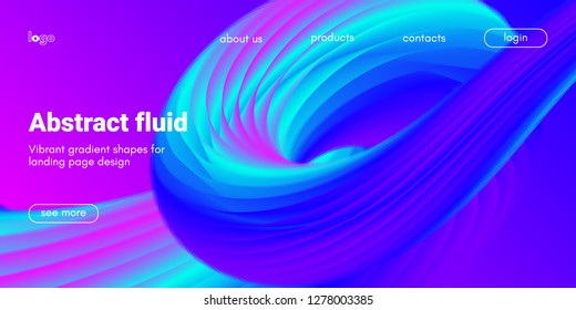 Neon Fluid Shape. Landing Page Gradient Template. Abstract 3d Poster in Futuristic Style. Wave Liquid Shape Movement for Web Design. Modern Geometric Banner with Blue and Pink Color Fluid Waves.