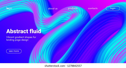 Neon Fluid Shape. Landing Page Gradient Template. Abstract 3d Poster in Futuristic Style. Wave Liquid Shape Movement for Web Design. Modern Geometric Banner with Blue and Pink Color Fluid Waves.