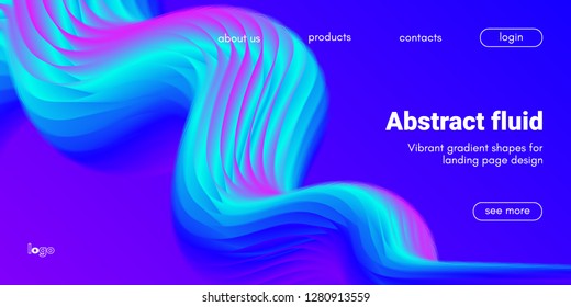 Neon Fluid Shape. Landing Page Gradient Template. Abstract 3d Poster in Futuristic Style. Wave Liquid Shape Movement for Web Design. Modern Geometric Banner with Blue and Pink Color Fluid Waves.