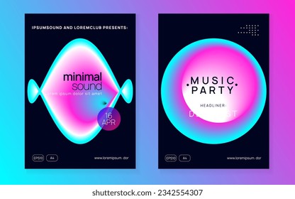Neon Flyer. Fondo Resumen Para El Vector De Presentación. Banner de Cool Disco. Electrónico Y Mostrar Concepto. Encendido Lineal Para Invitación. Volante De Neón Púrpura Y Azul