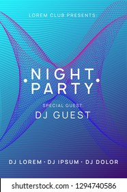 Neon flyer. Abstract show brochure template. Dynamic gradient shape and line. Neon flyer trance event. Techno dj party. Electro dance music. Electronic sound. Club fest poster. 