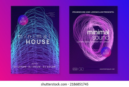 Neon flyer. Curvy concert cover set. Dynamic fluid shape and line. Neon flyer trance event. Techno dj party. Electro dance music. Electronic sound. Club fest poster. 