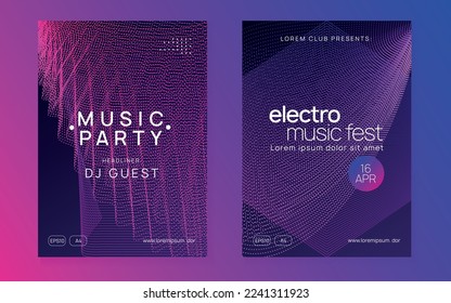 Neon flyer. Dynamic fluid shape and line. Wavy concert brochure set. Neon flyer trance event. Techno dj party. Electro dance music. Electronic sound. Club fest poster. 