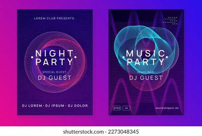 Neon flyer. Dynamic fluid shape and line. Futuristic concert brochure set. Neon flyer trance event. Techno dj party. Electro dance music. Electronic sound. Club fest poster. 