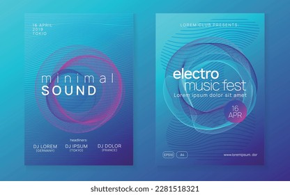 Neon flyer. Dynamic fluid shape and line. Bright show magazine set. Neon flyer trance event. Techno dj party. Electro dance music. Electronic sound. Club fest poster. 