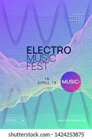 Neon flyer. Dynamic gradient shape and line. Futuristic discotheque banner template. Neon flyer trance event. Techno dj party. Electro dance music. Electronic sound. Club fest poster. 