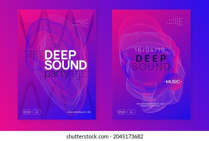 Neon flyer. Dynamic gradient shape and line. Geometric discotheque invitation set. Neon flyer trance event. Techno dj party. Electro dance music. Electronic sound. Club fest poster. 