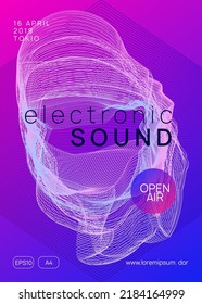 Neon flyer. Dynamic gradient shape and line. Bright discotheque brochure layout. Neon flyer trance event. Techno dj party. Electro dance music. Electronic sound. Club fest poster. 