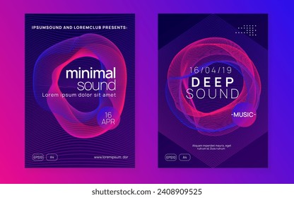 Neon flyer. Energy concert magazine set. Dynamic gradient shape and line. Neon flyer trance event. Techno dj party. Electro dance music. Electronic sound. Club fest poster. 