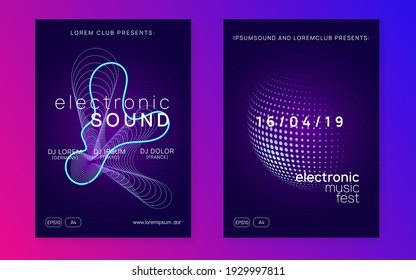 Neon Flyer. Futuristic Show Invitation Set. Dynamic Fluid Shape And Line. Neon Flyer Trance Event. Techno Dj Party. Electro Dance Music. Electronic Sound. Club Fest Poster. 