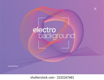 Neon flyer. Geometric concert cover template. Dynamic fluid shape and line. Neon flyer trance event. Techno dj party. Electro dance music. Electronic sound. Club fest poster. 