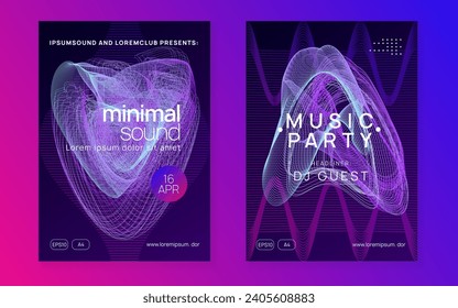 Neon flyer. Trendy discotheque invitation set. Dynamic gradient shape and line. Neon flyer trance event. Techno dj party. Electro dance music. Electronic sound. Club fest poster. 