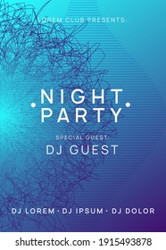 Neon flyer. Wavy show brochure template. Dynamic gradient shape and line. Neon flyer trance event. Techno dj party. Electro dance music. Electronic sound. Club fest poster. 
