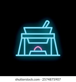 Neon fondue sign with burner and a pot, perfect for a restaurant