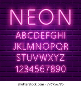 Neon Font, 80s Text Letter Glow Light Set. Ultra Violet Character Abc. UV Luminous Effect High Detailed Alphabet For Advertising. Retro Techno Acid Style. Vector Illustration