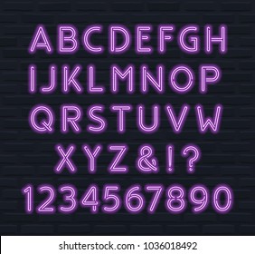 Neon font, capital letters and numbers