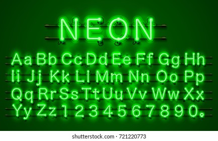 Neon font city. Neon green font eps. Lamp green font. Alphabet font. Vector illustration