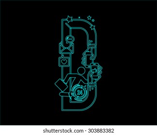 neon font icon typeface - D