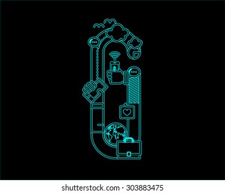 neon font icon typeface - G