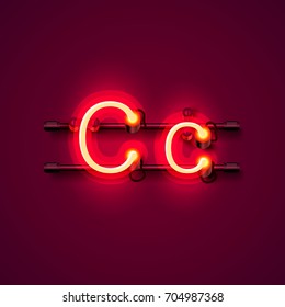 Neon font letter c, art design singboard . Vector illustration