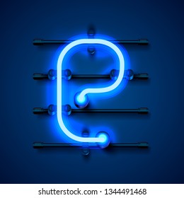 Neon font letter e, art design signboard. Vector illustration