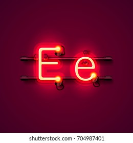 Neon font letter e, art design singboard . Vector illustration