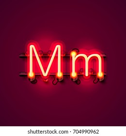 Neon font letter m, art design singboard . Vector illustration