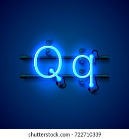 Neon font letter q, art design singboard. Vector illustration