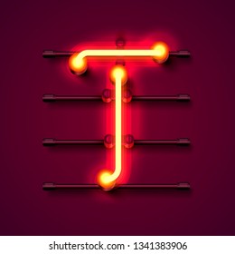 Neon font letter T, art design signboard. Vector illustration