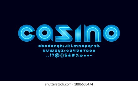 Neon font, modern blue alphabet, letters and numbers with light effect, vector illustration 10EPS