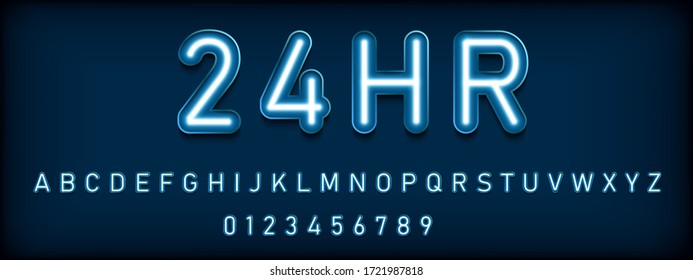 Neon font and numbers design.Vector illustration.