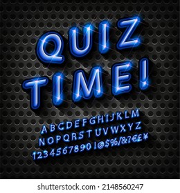 Neon Font. Quiz Symbol neonale Vektorgrafik. Trivialnacht isolierte Design-Elemente