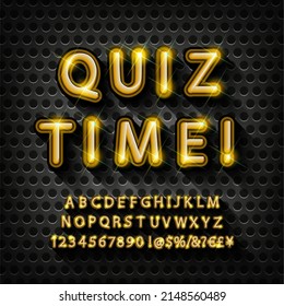 Neon font. Quiz symbol neon vector illustration. Trivia night isolated design elements