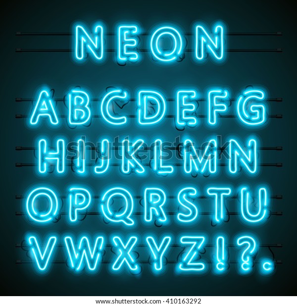 ネオンフォントのテキスト ネオンブルーフォント英語 市の青のフォント アルファベットのフォント ベクターイラスト のベクター画像素材 ロイヤリティフリー
