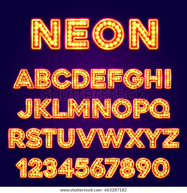 ネオンフォントのテキスト ネオンフォントeps ランプのフォント アルファベットのフォント ベクターイラスト のベクター画像素材 ロイヤリティフリー