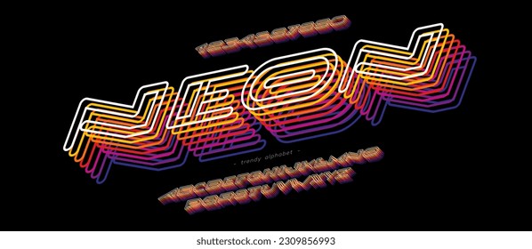 Tipo de letra Neon vector 3D estilo de línea moderno tipografía de moda