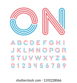 Fuente Neon. Alfabeto vectorial con letras y números de efecto neón.