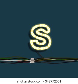 Neon font with wires, vector