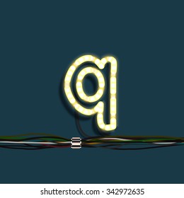 Neon font with wires, vector