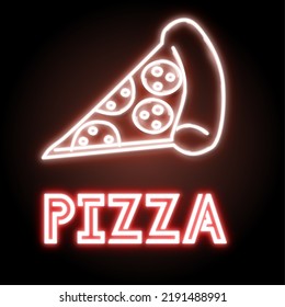 Neon Food Sign Illustration For Pizza Place With Icon And Text