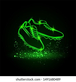 Neon football boots illustration. Vector outline soccer boots for sports background.